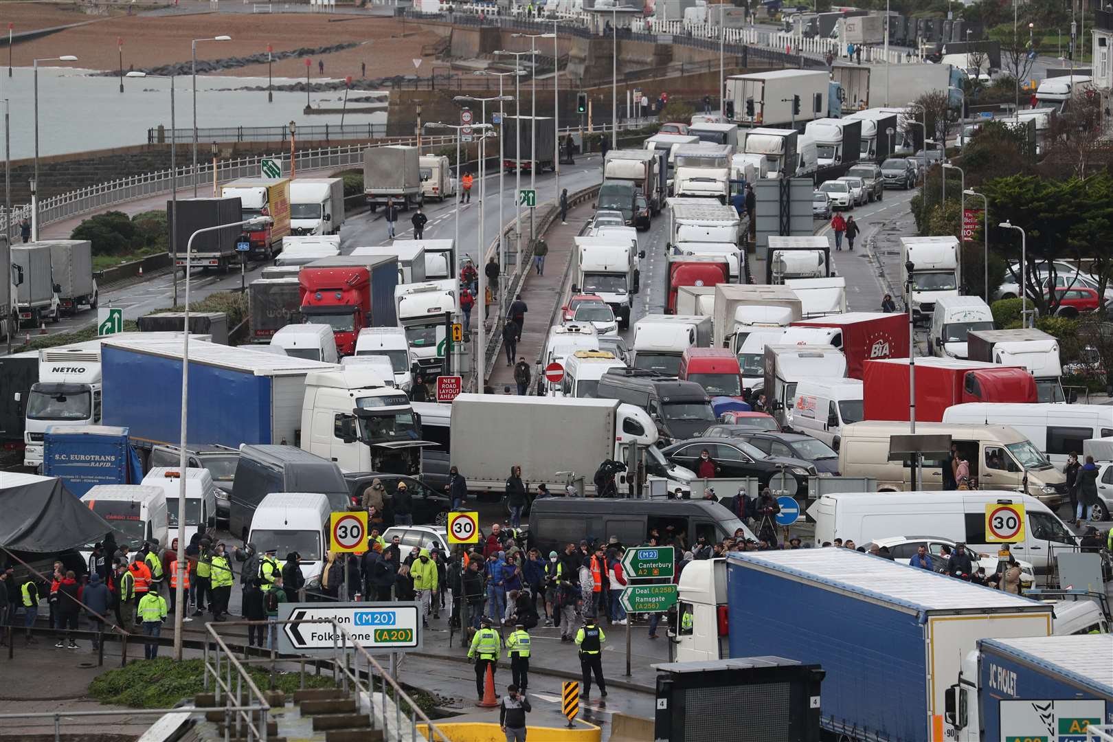 Traffic blocks the roads around the Port of Dover in Kent (Andrew Matthews/PA)