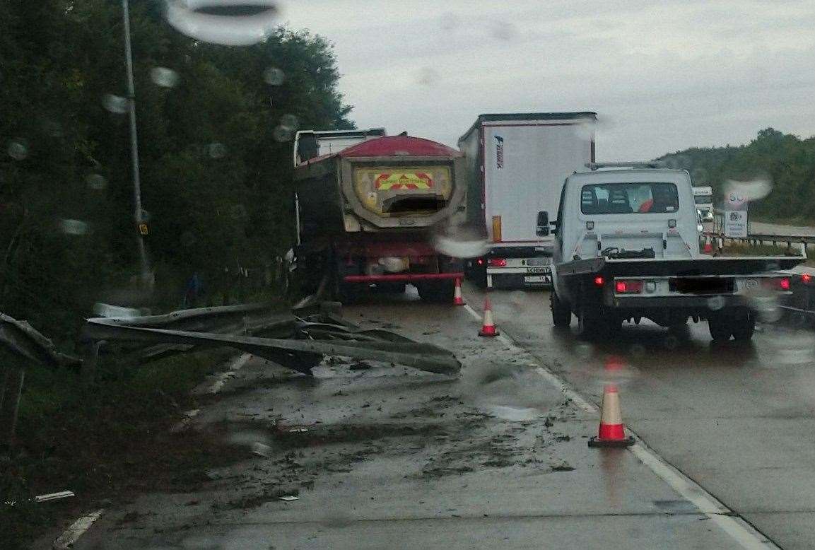 The crash near junction 9 is slowing traffic. Photo: Kent Police RPU