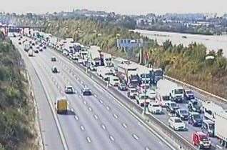 Earlier queues of traffic near the Dartford crossing after a lorry fire. Picture: National Highways