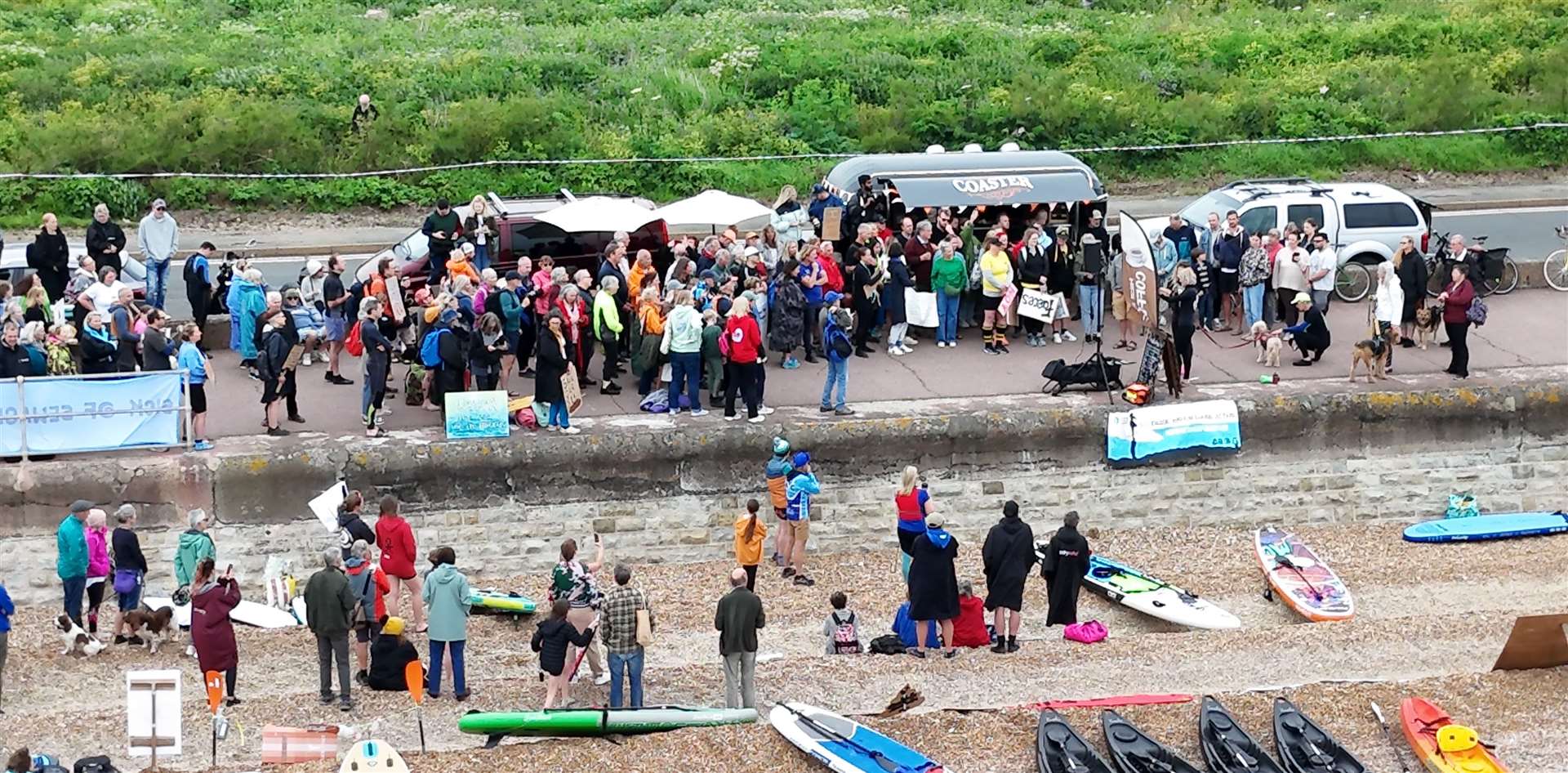 Hundreds joined Surfers Against Sewage on Hythe Beach in protest against sewage leaks in Kent. Picture: Adele Annett