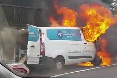A van on fire near the Dartford Crossing. Picture: Aaron Newlan/YouTube