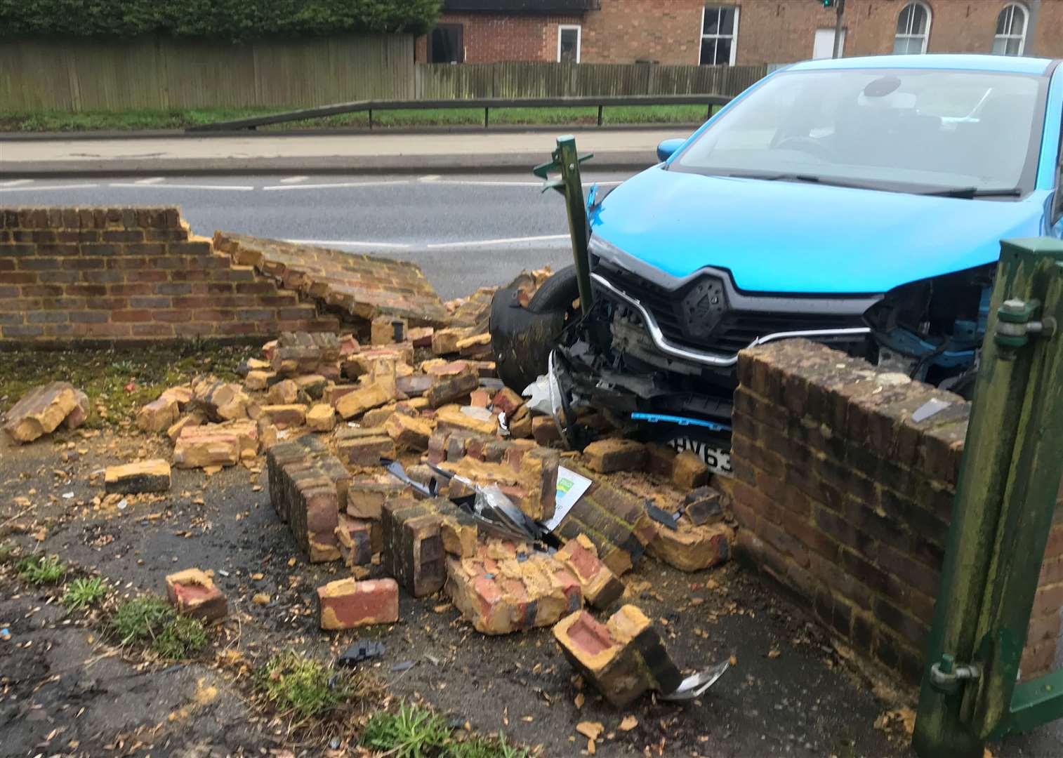 A Renault was badly damaged in a crash on the A20. Picture: Vicky Ellis