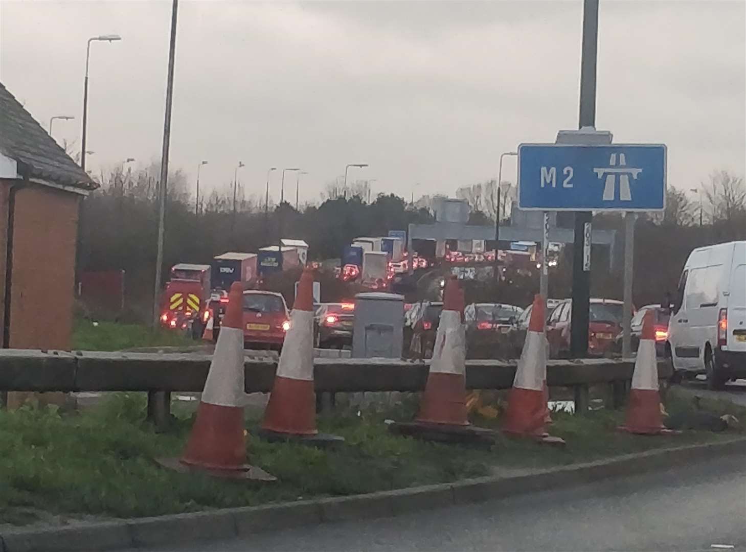 Queues on the M2 at junction 7 Brenley Corner. Picture: John James