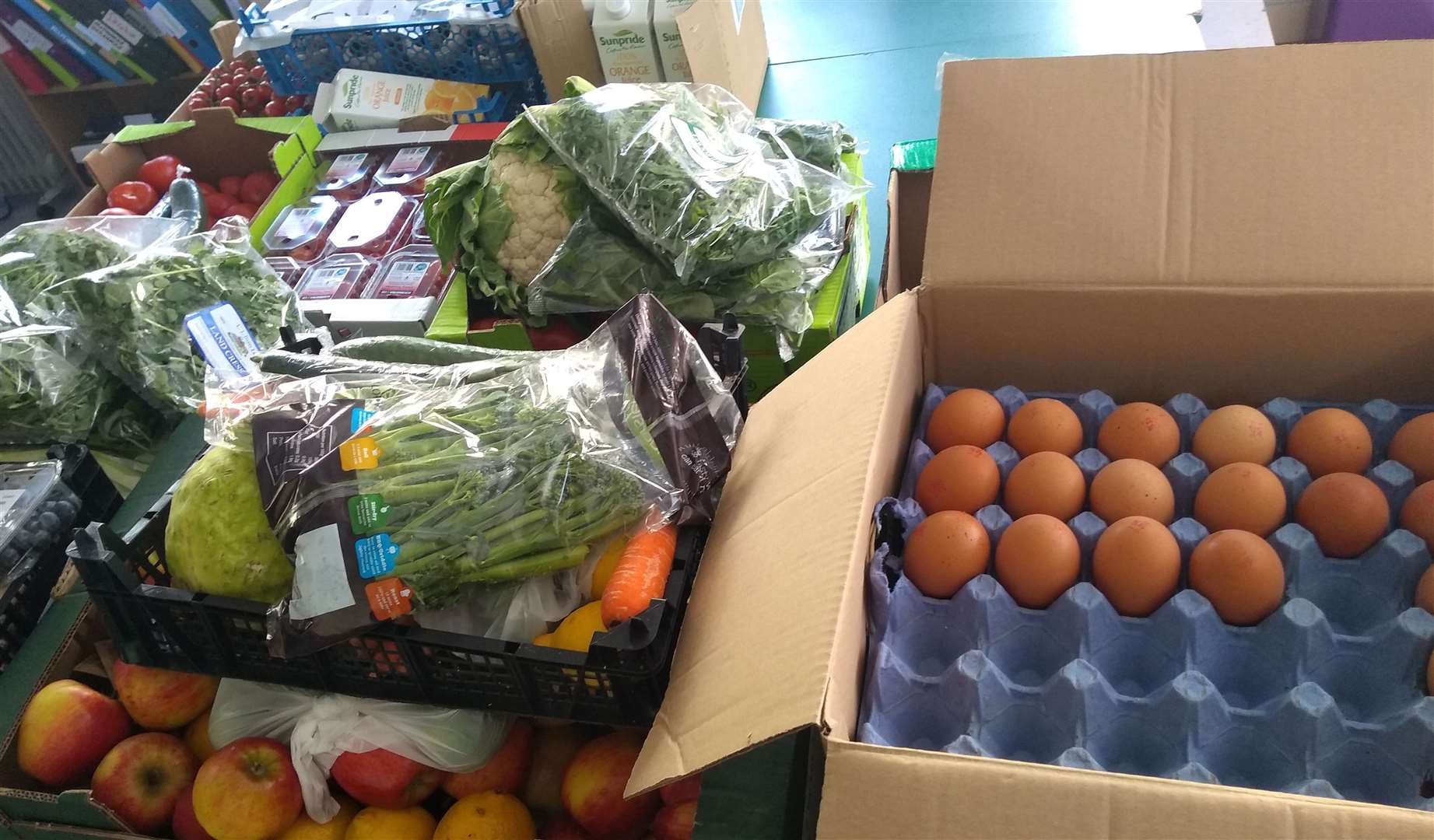 Food donated to Kent Refugee Action Network by Ben and Lucy Cuthbert, who own Market Square in Folkestone