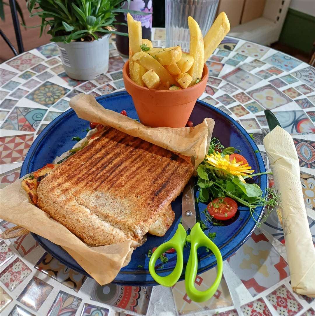 Martin Spicer’s £11 halloumi cheese toastie available at the Rose Garden Café in Layham Garden Centre. Pic Martin Spicer