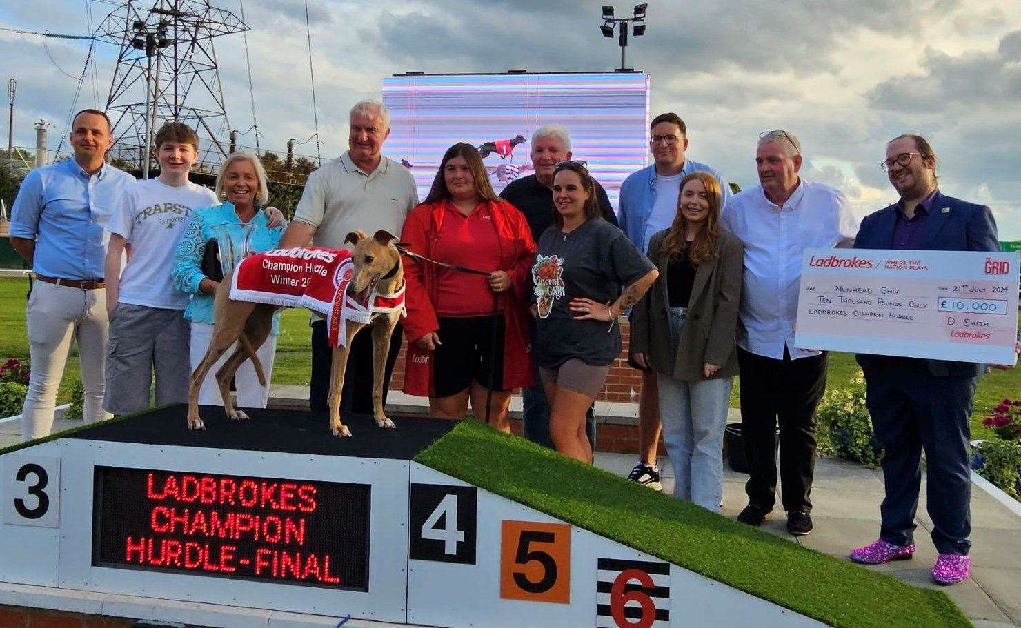 Central Park trainer Barry O’Sullivan celebrates winning the Champion Hurdle at Crayford on Sunday. Picture: Crayford Stadium