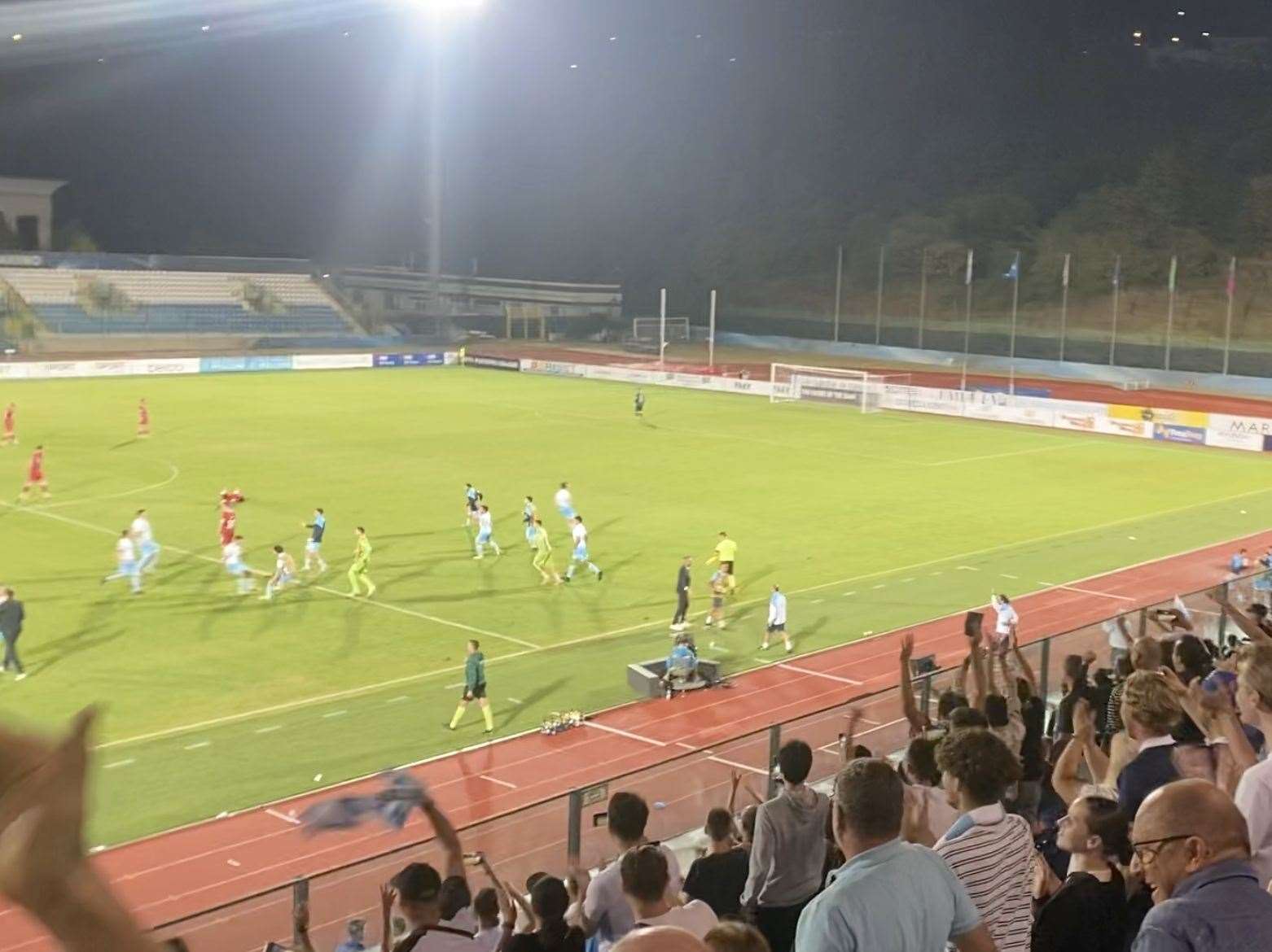 San Marino players celebrate their first win in 20 years after beating Liechtenstein 1-0