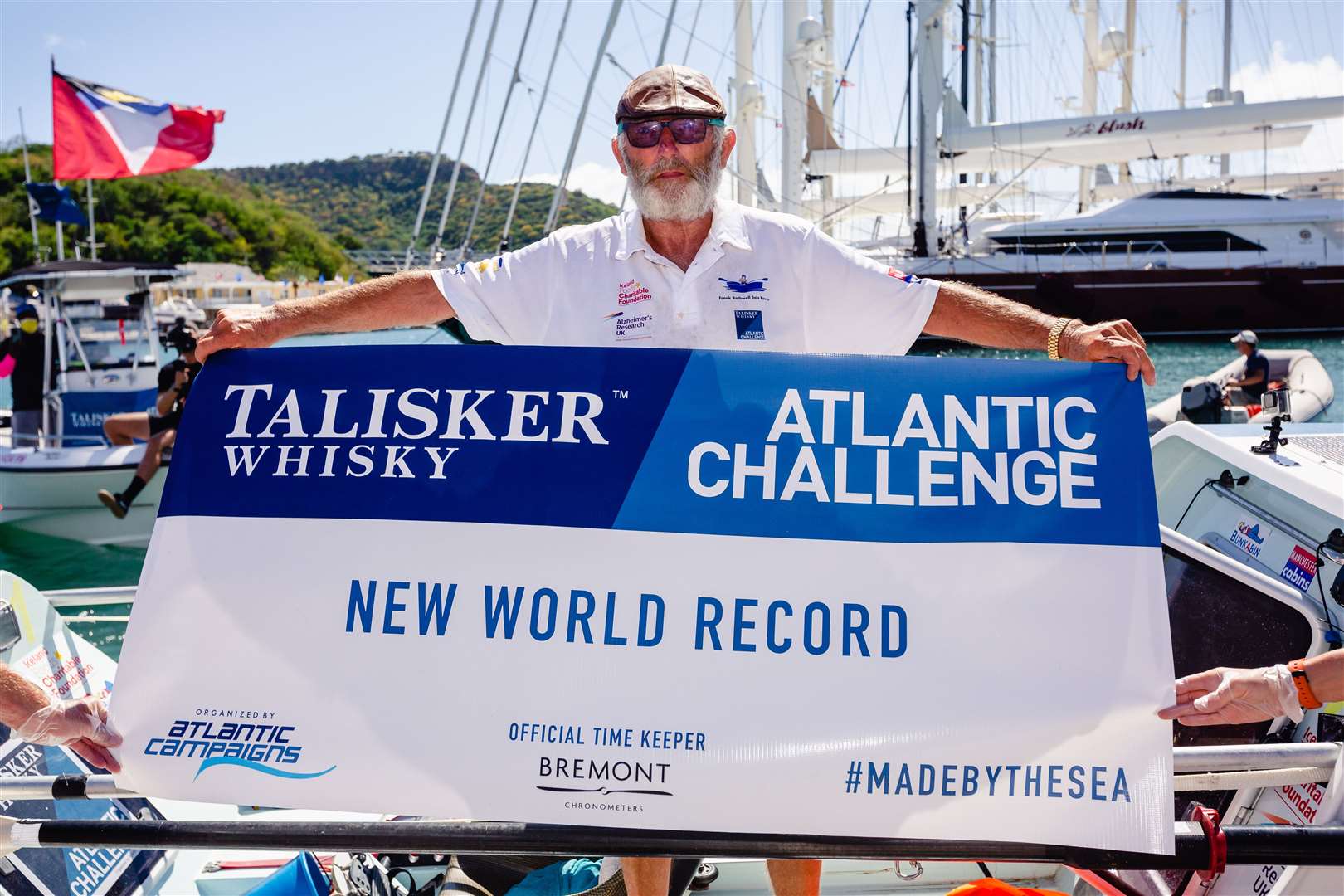 Frank Rothwell, 70, from Oldham, who has become the oldest person to row 3,000 miles unassisted across the Atlantic (Alzheimer’s Research UK/PA)