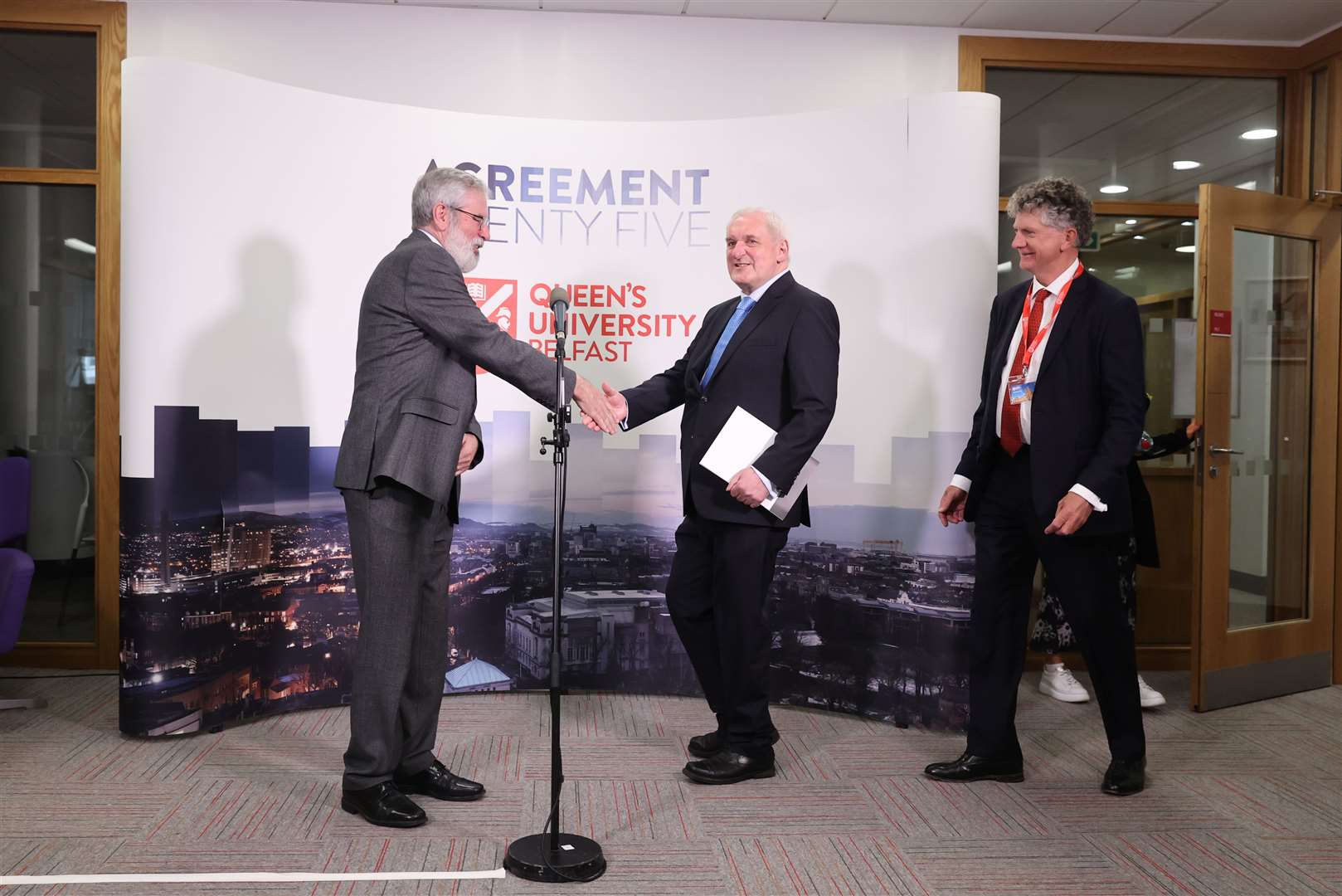 (left to right) Former Sinn Fein president Gerry Adams, former taioseach Bertie Ahern and Jonathan Powell (Liam McBurney/PA)