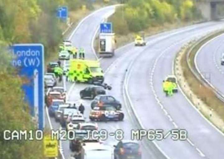 The emergency services at the scene of the crash. Picture Highways England