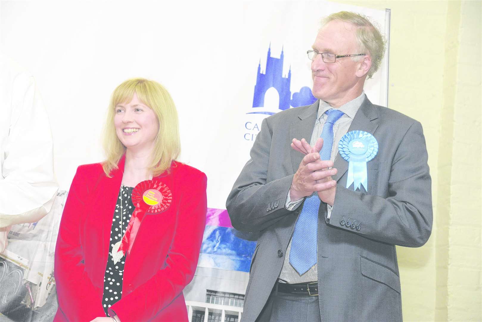 Labour's Rosie Duffield and Sir Julian Brazier at the 2017 election count