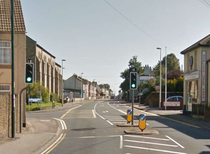 The traffic lights on Chatham Hill with the junction for Rock Avenue, Gillingham. Pic: Google maps