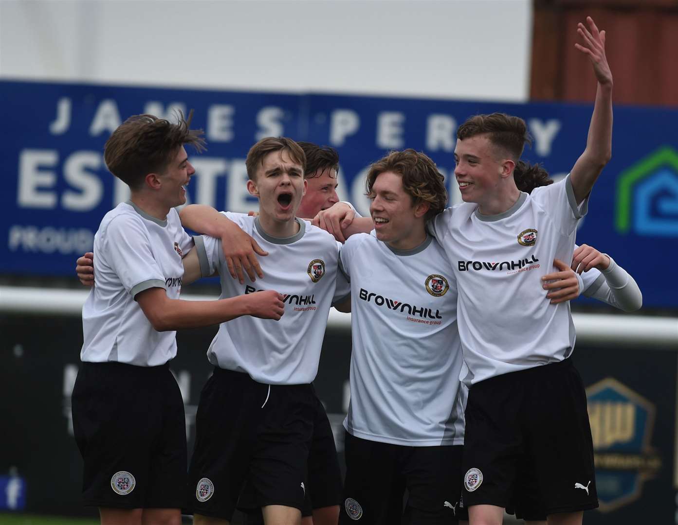 Bromley under-15s celebrate after Ben Mills scored their fourth goal on Sunday. Picture: PSP Images