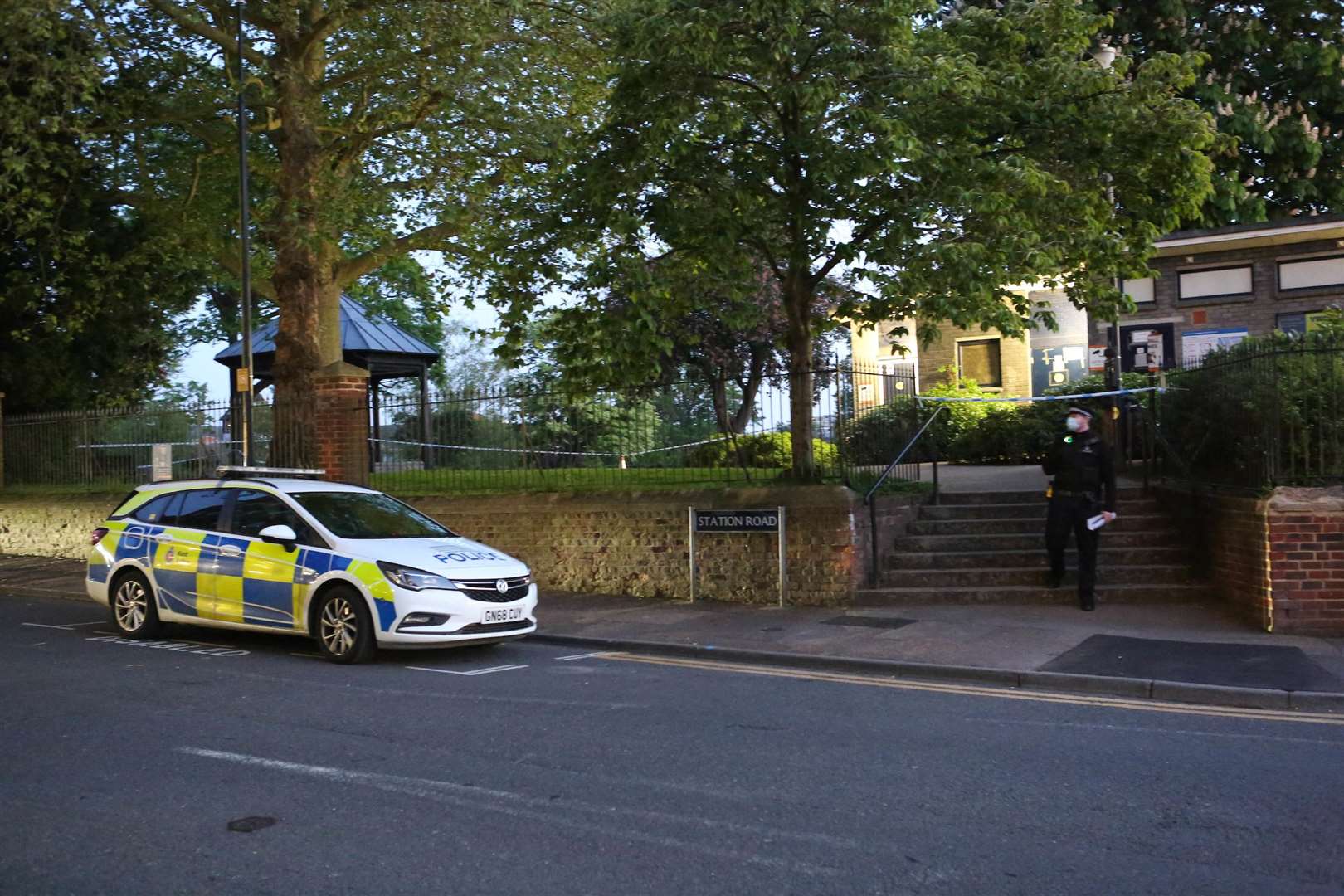 A crime scene was set up in Brenchley Gardens, Maidstone, after an Uber Eats driver stamped on a nearby business owners head last year