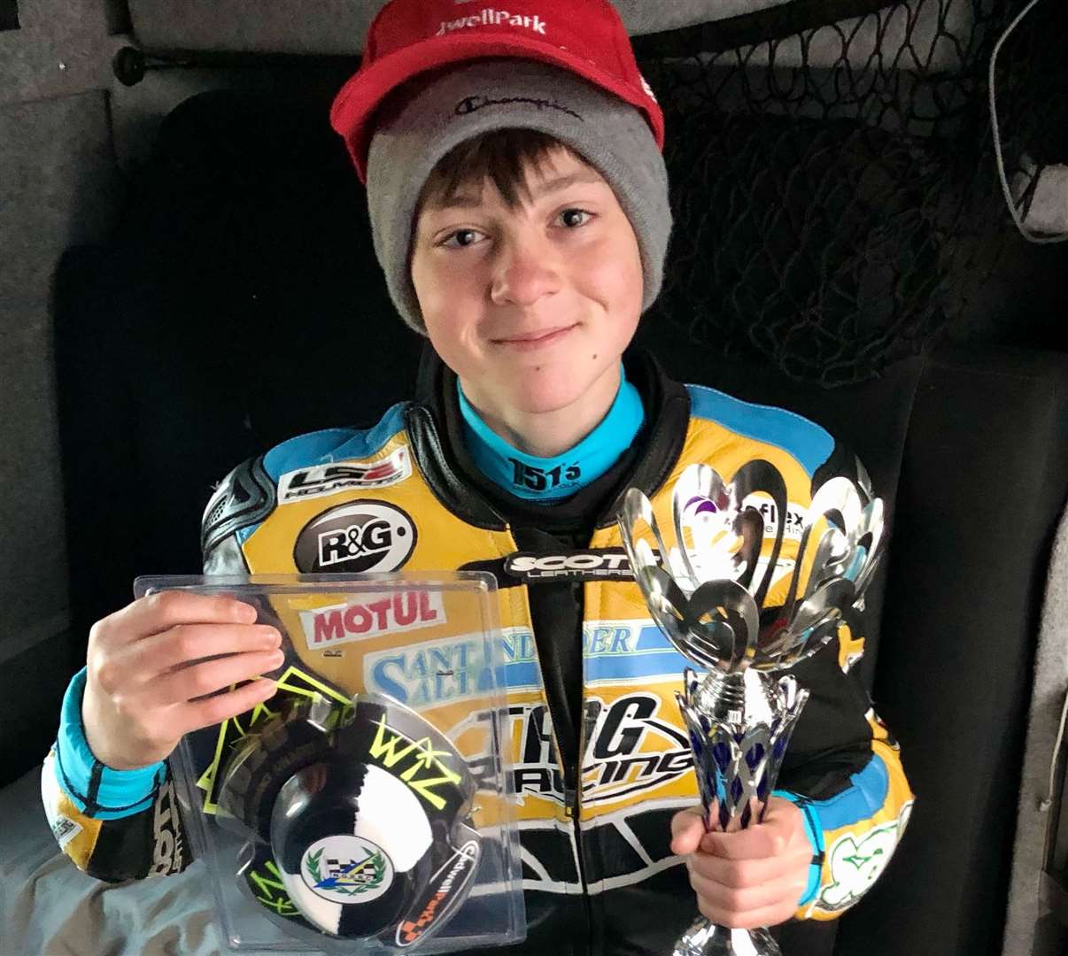 Finn Smart-Weeden with his ‘performance of the meeting’ award from round one of the NG Junior SuperSport championship held at Cadwell Park earlier this month