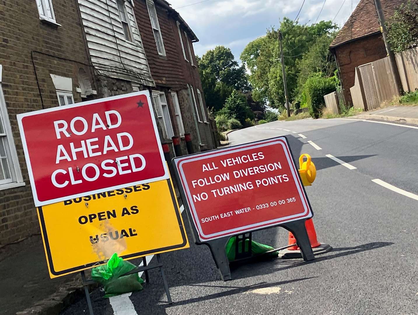 The South East Water closure of Upper Street in Leeds, near Maidstone