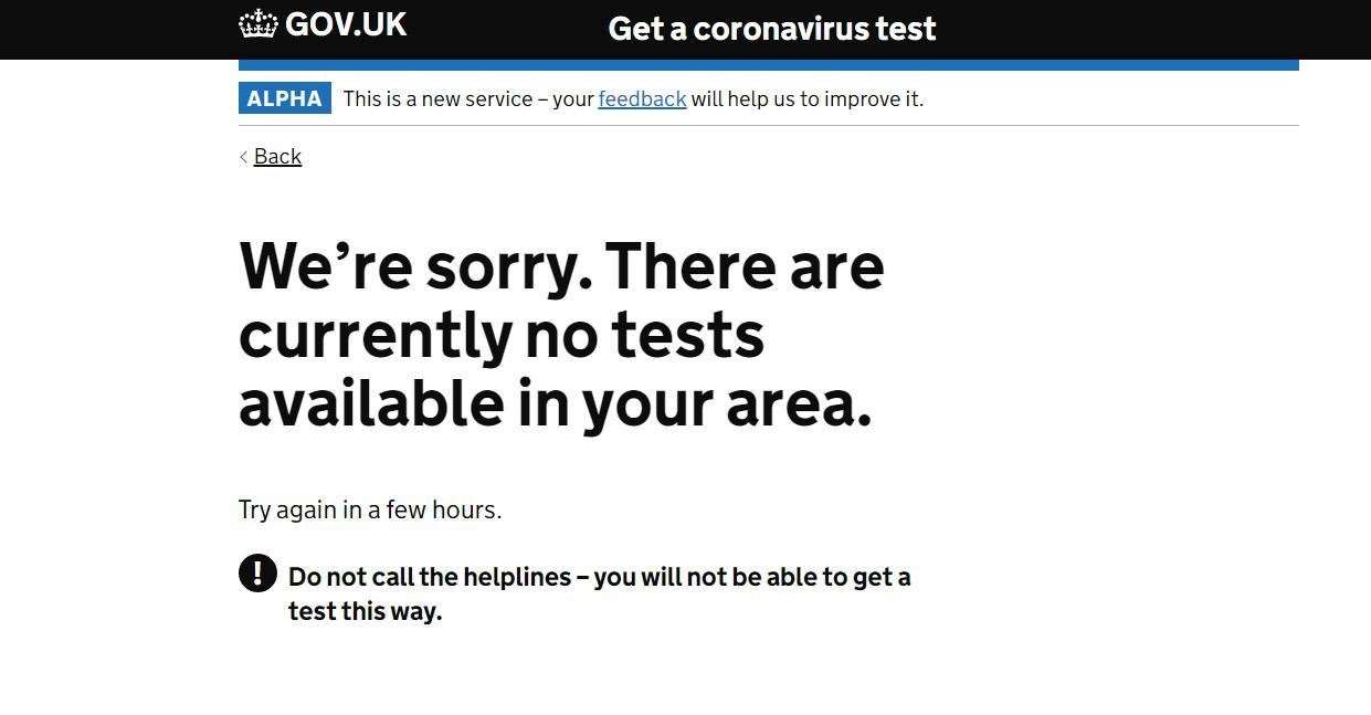 What you get on the Covid test booking site tonight