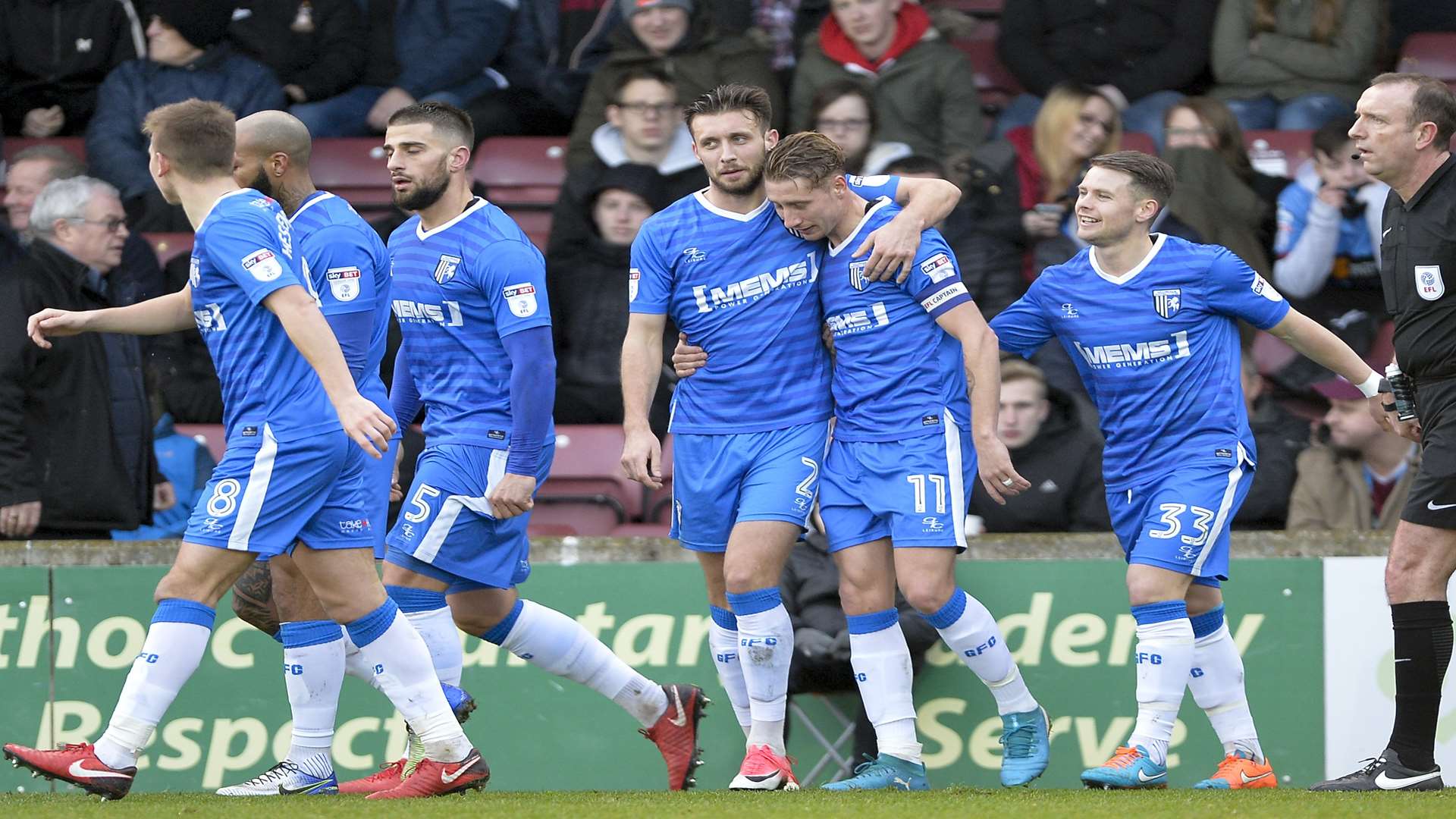 Lee Martin congratulated after putting Gills ahead Picture: Ady Kerry