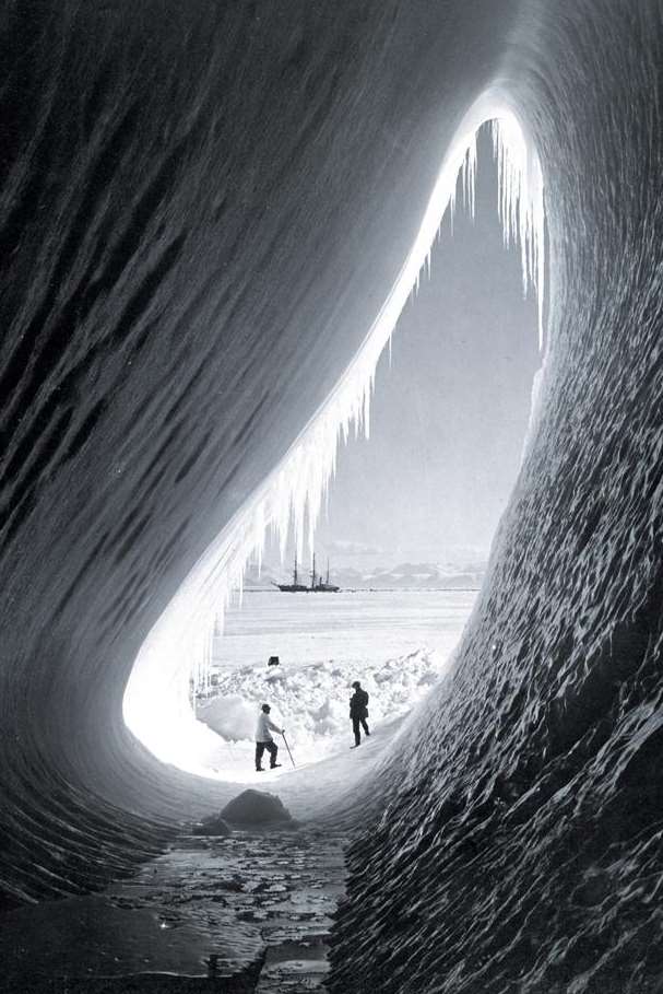 Grotto in a Berg, Terra Nova in the distance, taken in 1911 by Herbert Ponting