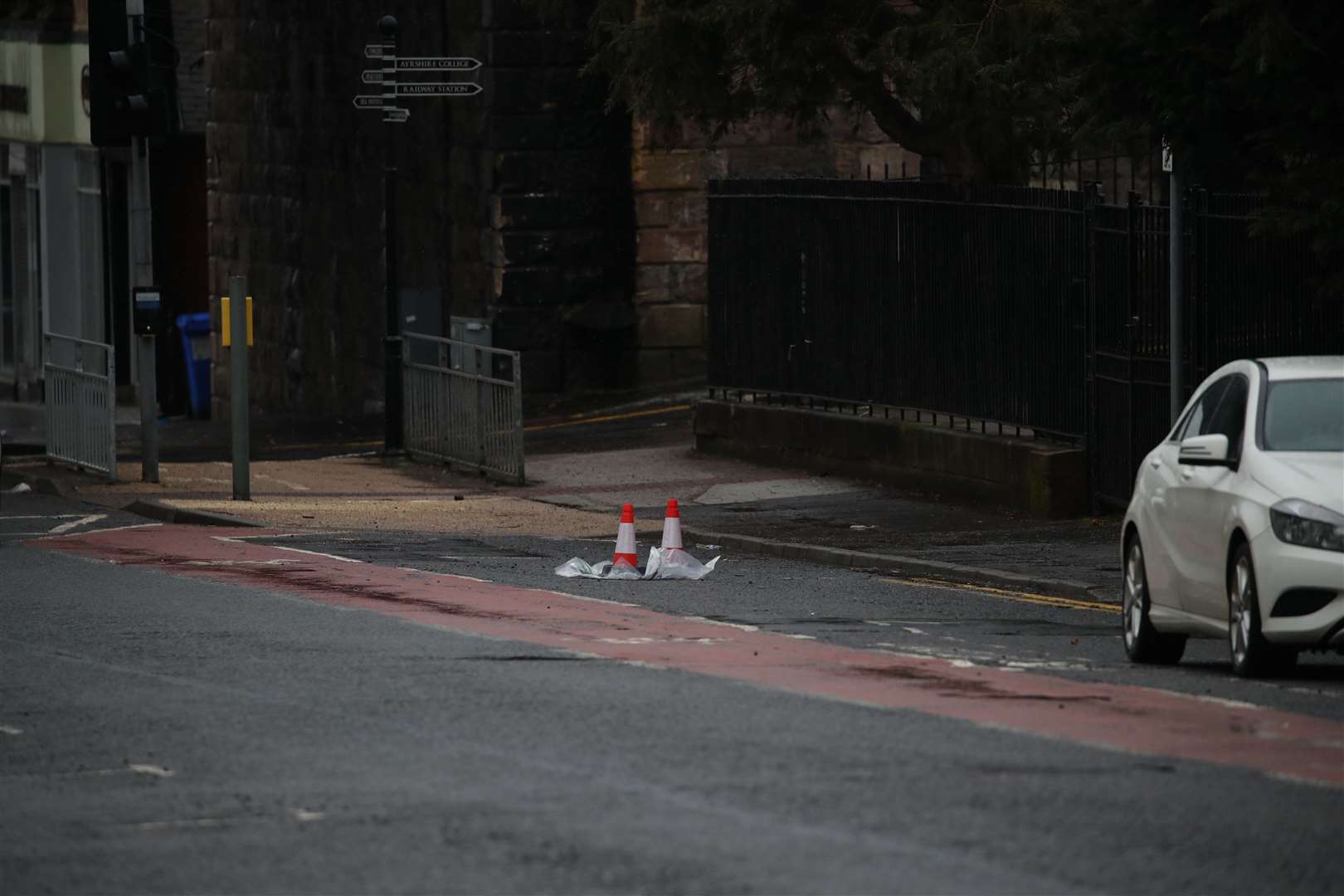 The scene on Portland Street, Kilmarnock, where a 24-year-old woman was stabbed and later died in hospital (Jane Barlow/PA)