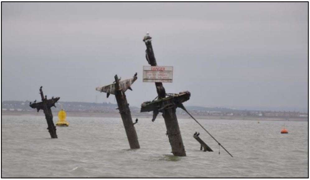 Masts of the wreck of the SS Richard Montgomery off Sheerness. Picture: Maritime & Coastguard Agency