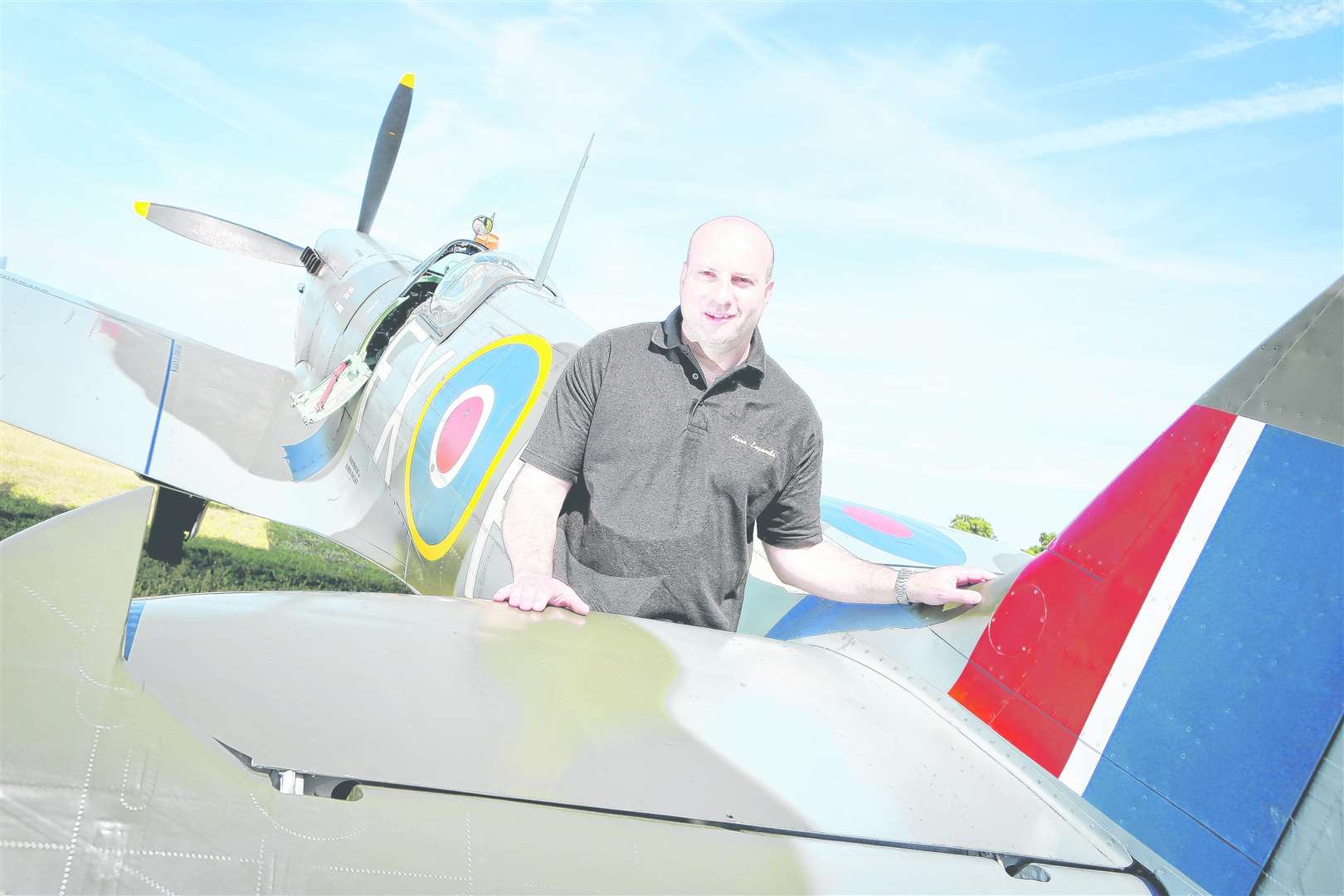 Keith Perkins with his Spitfire MK IX at Headcorn