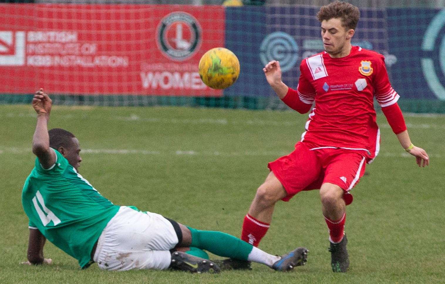 Whitstable's Jay Hards in action against VCD. Picture: Les Biggs