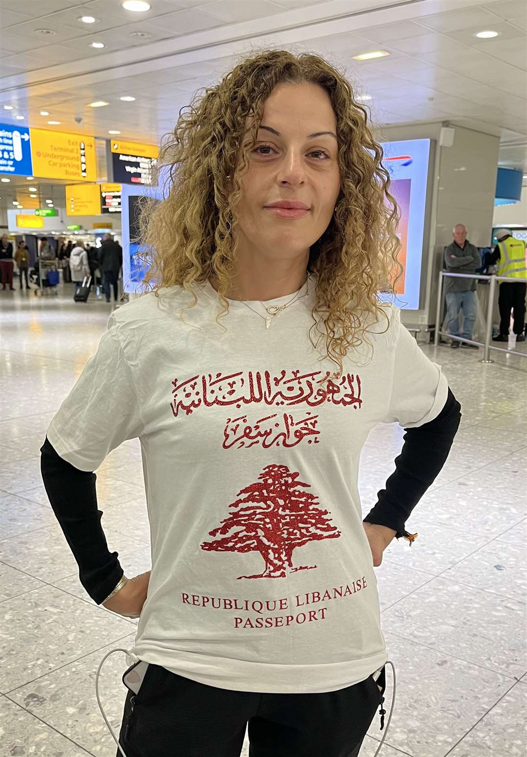 Solange, (no surname given), waits for her daughter Lara to arrive at Heathrow Airport on a flight from Beirut, Lebanon (Andrew Matthews/PA)