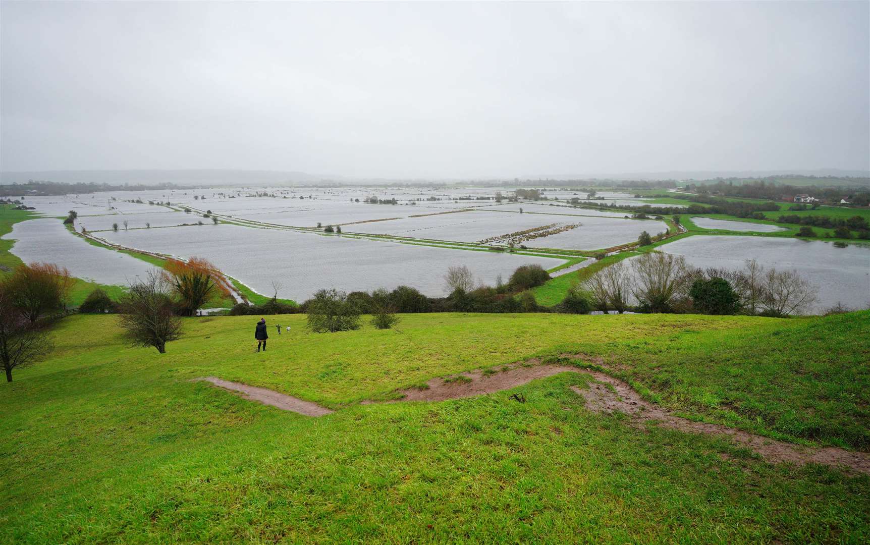 Flooded fields by the River Parrett at Somerset Levels near Bridgwater in Somerset, England (Ben Birchall/PA)