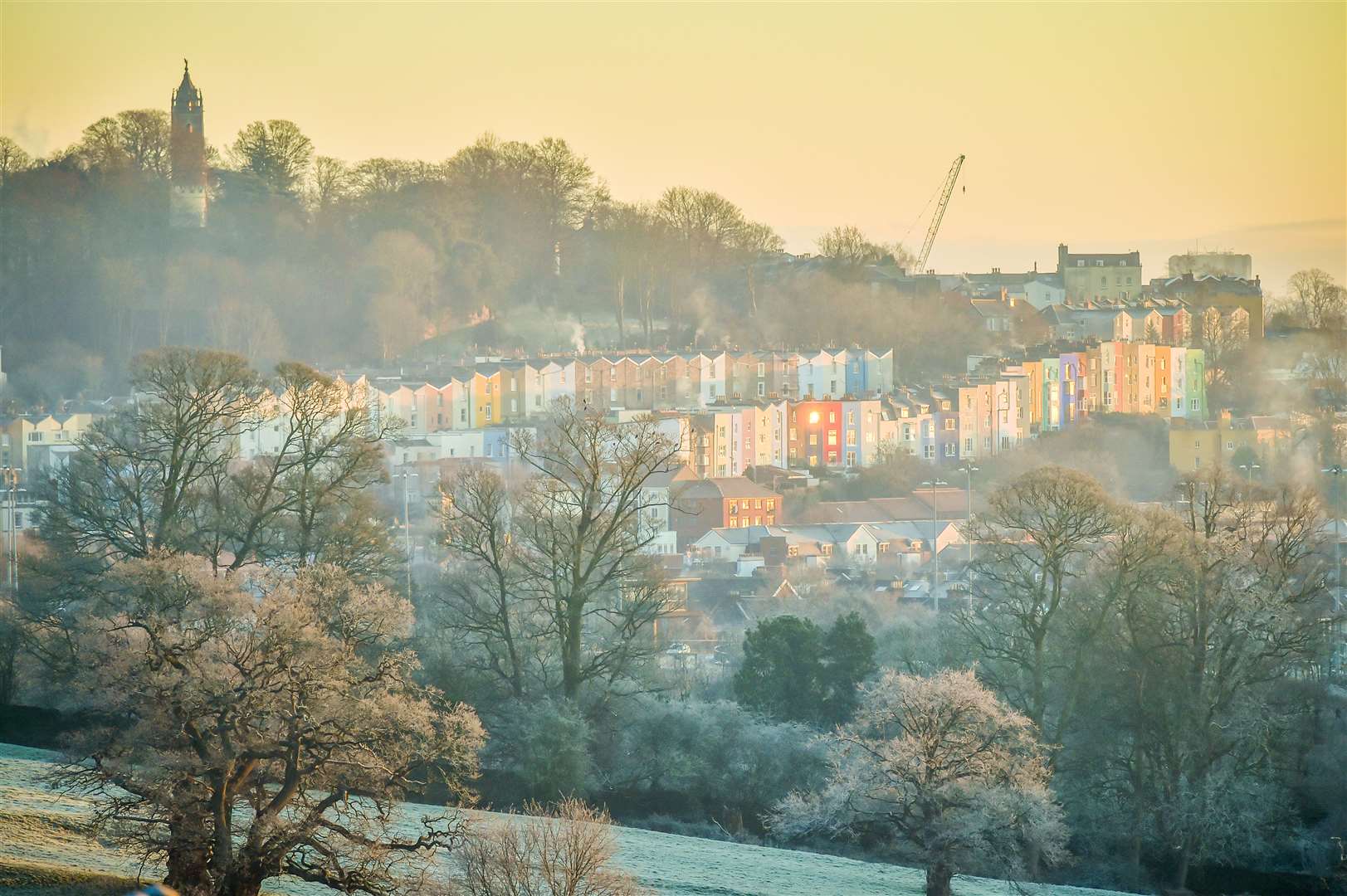 Mist hangs over houses in Hotwells, Bristol, during the cold start to New Year’s Eve (Ben Birchall/PA)