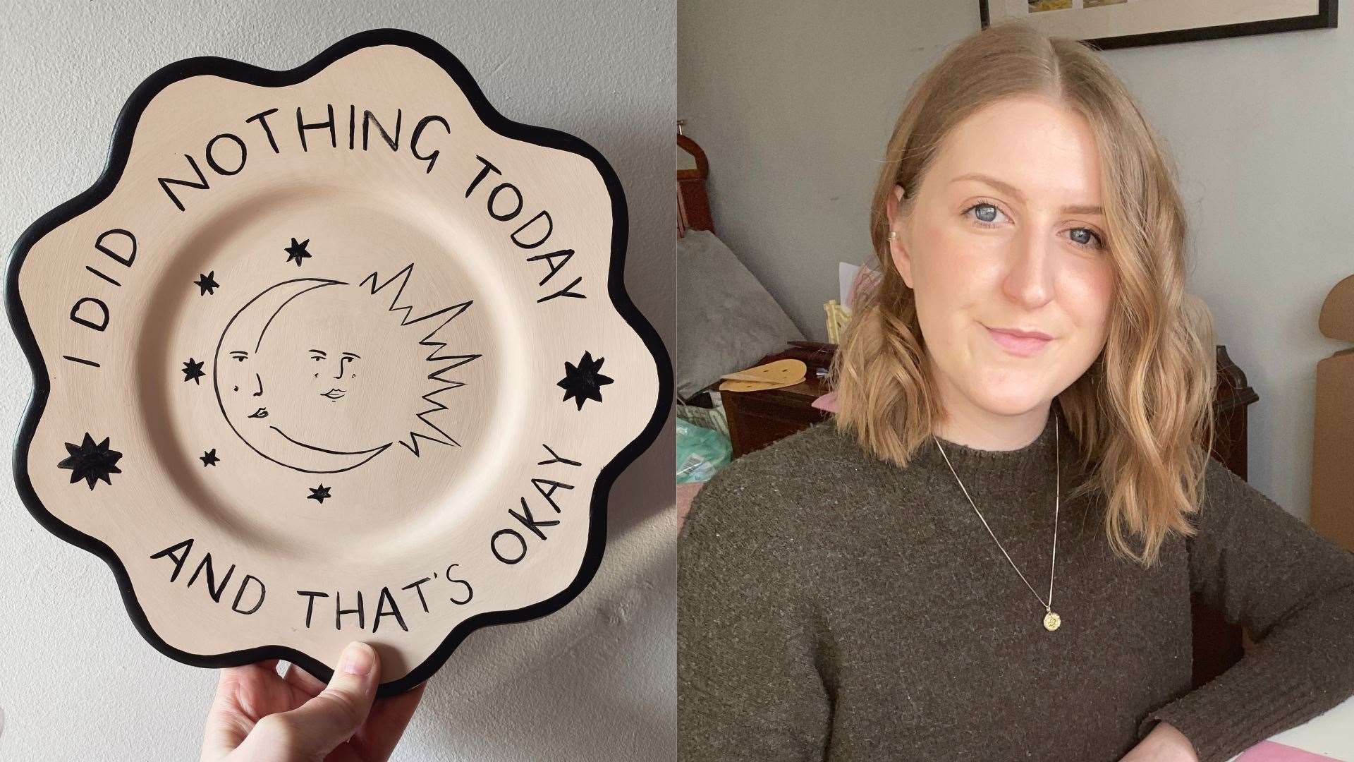 Laura Nevill and a plate bearing her work (Laura Nevill/PA)