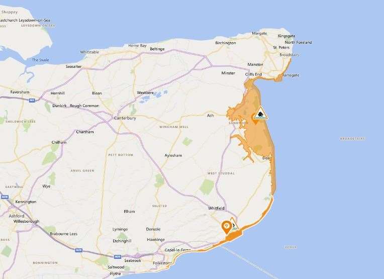 Most of the East Kent coast has a flood warning in place for tonight. Picture: Flood information service