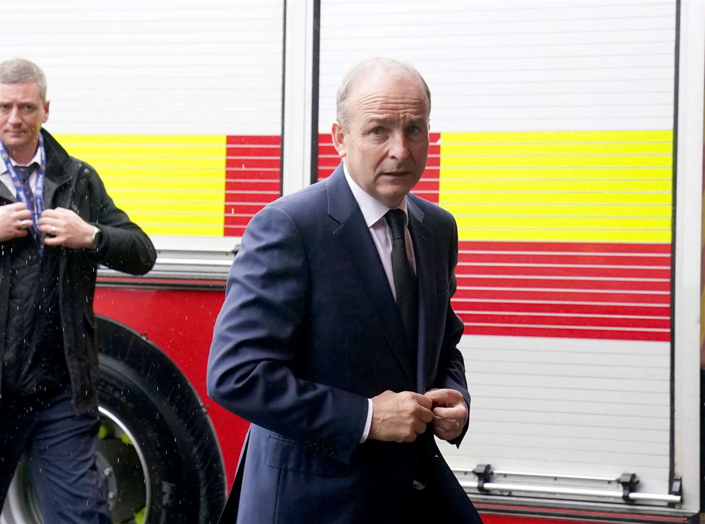 Taoiseach Micheal Martin meet with firefighters called to the scene (Brian Lawless/PA)