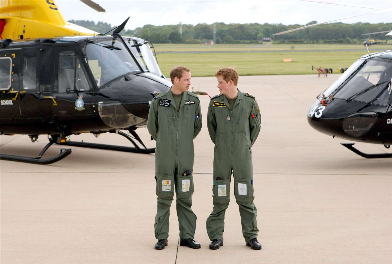 William and Harry during a photo call at their military helicopter training course base at RAF Shawbury (Dave Thompson/PA)