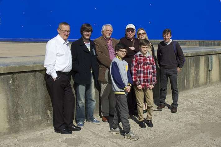 Robert Ashton Sr and Robert Ashton Jr, Ken Rowles, Steve Kane, technical director of the film festival, Helen Stock, David Binns and his sons Louis and Frankie at Pinewood Studios