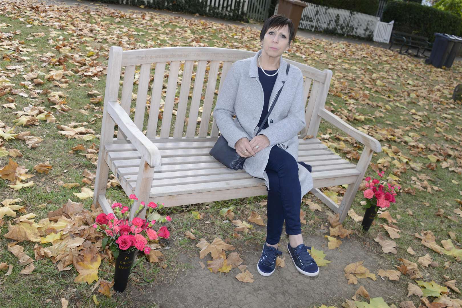 Christine Patterson and the memorial bench to her husband. Picture: Paul Amos
