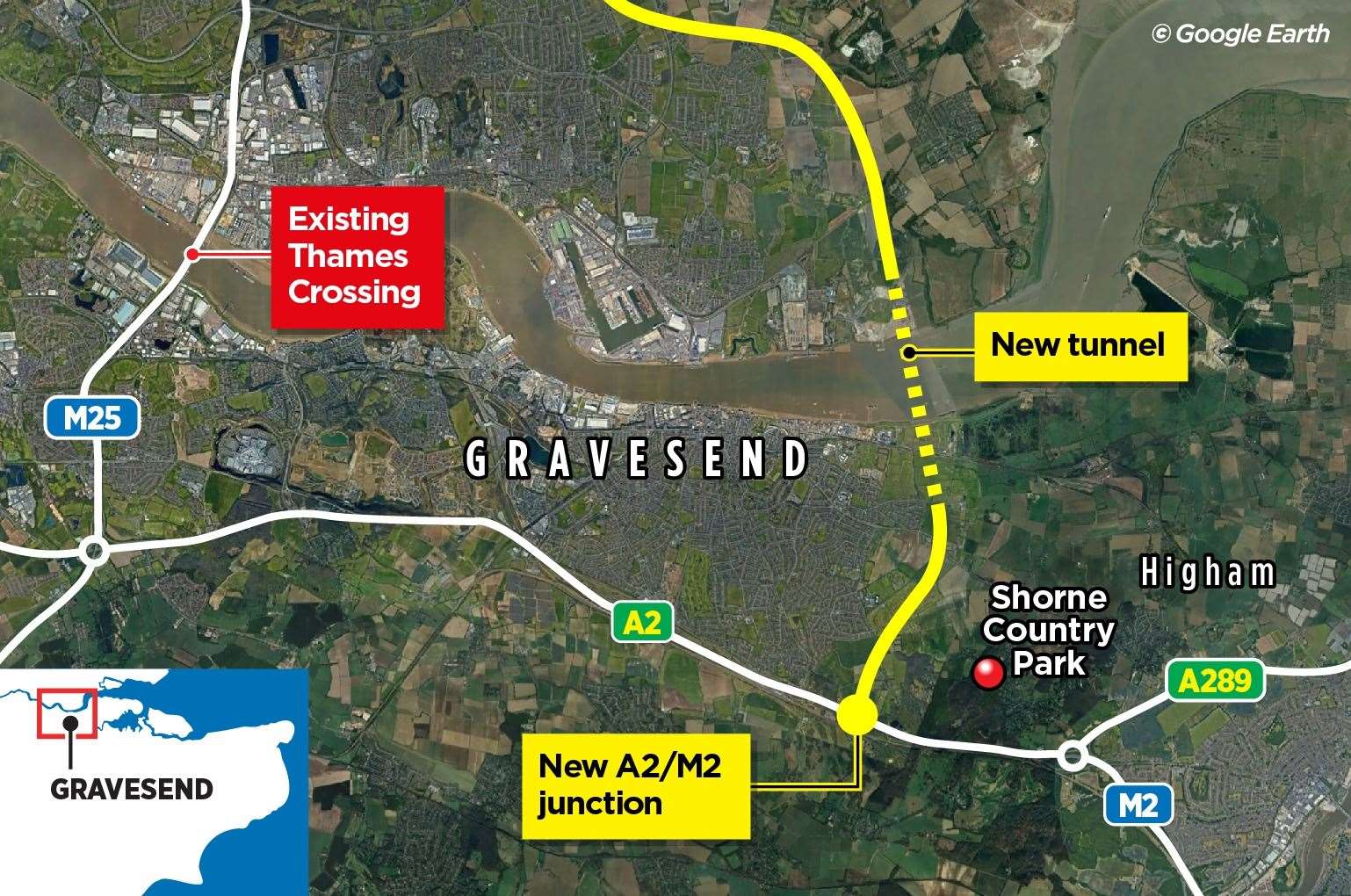 Lower Thames Crossing - route of the proposed new road