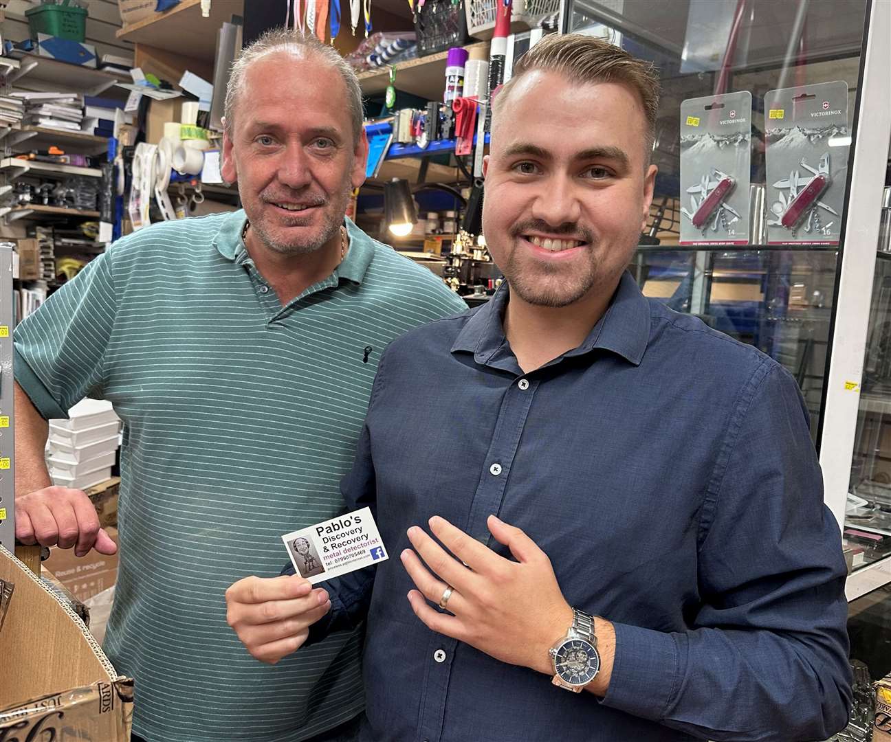 Paul Crone and Tom Paul with Tom's wedding band. Picture: Tom Paul and Paul Crone