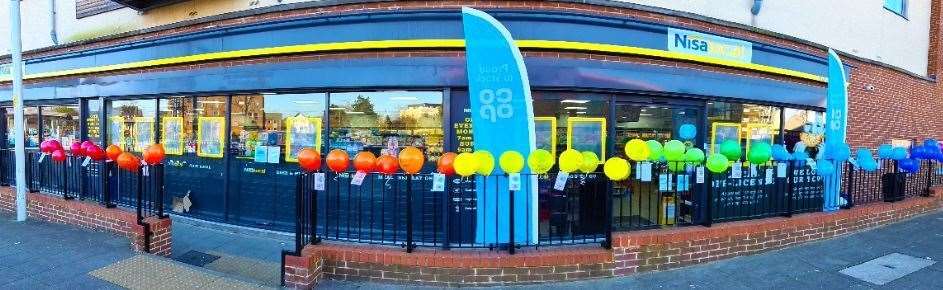 The decorated Nisa shop in the Dartford Bridge Estate near Shiers Avenue