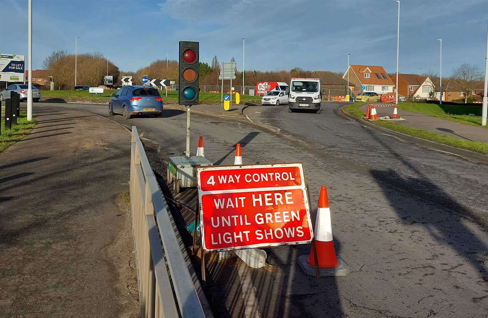 The temporary traffic lights at Staplehurst Road roundabout. Picture: Cllr James Hunt