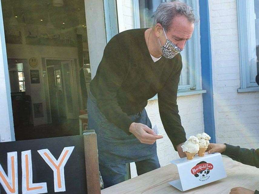 Norman Cook - aka Fatboy Slim - can occasionally be seen serving up ice creams at his Big Beach cafe