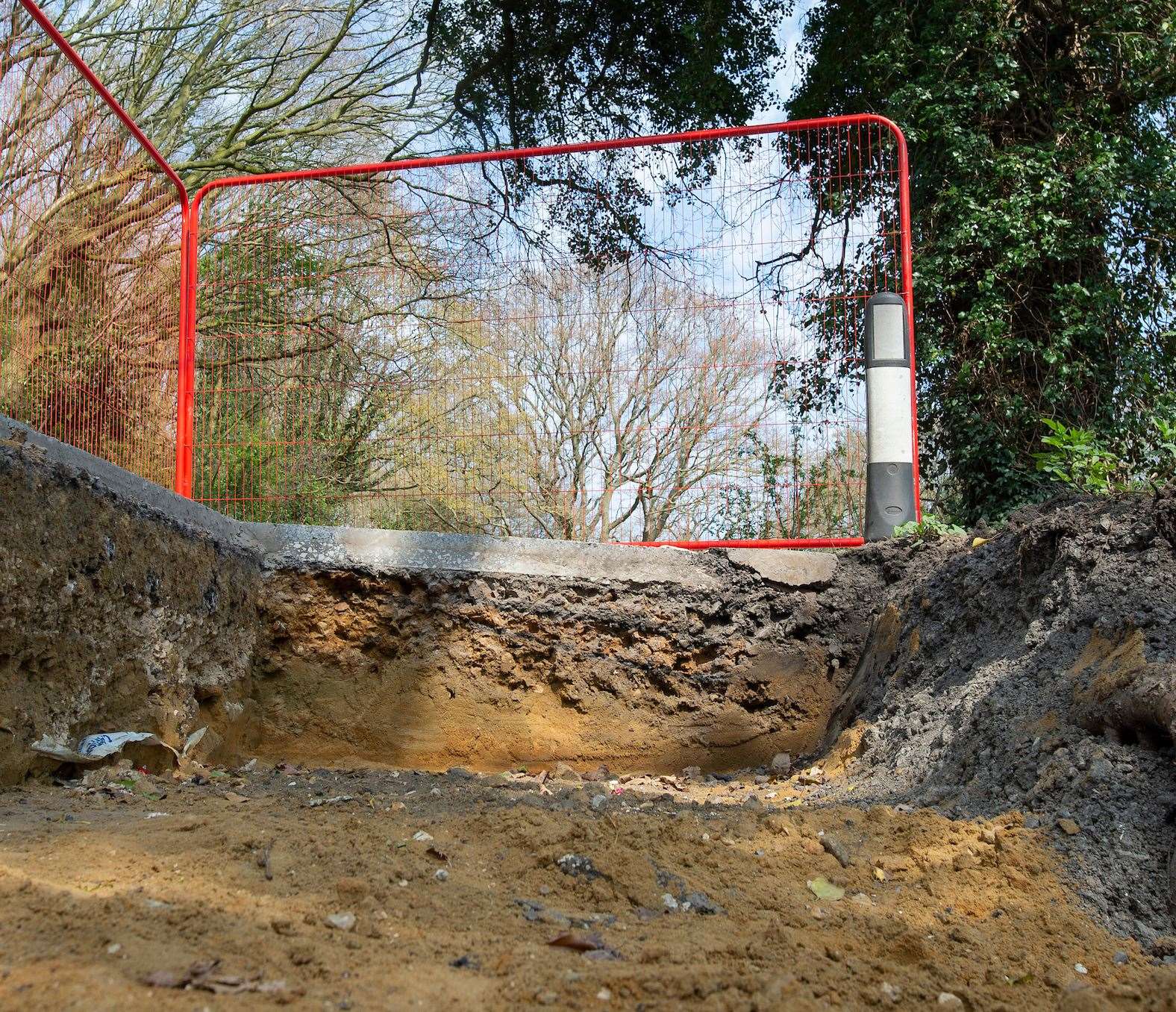 A section of ground was washed away by a burst water main