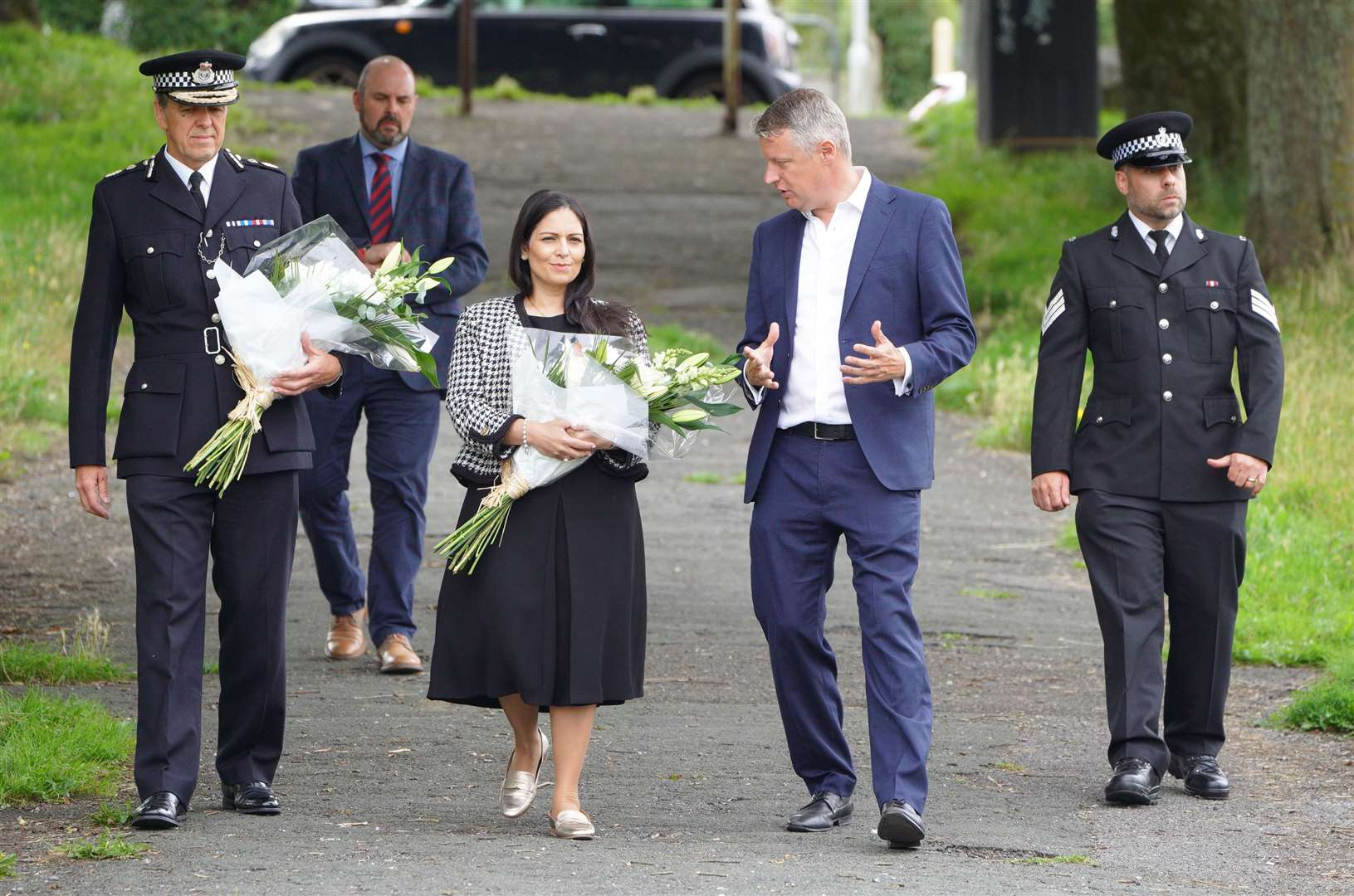 Priti Patel laid a floral tribute close to the scene on Saturday (Ben Birchall/PA)