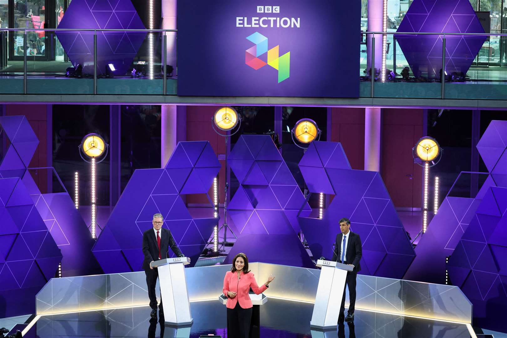 Protesters could be heard shouting outside the Nottingham venue of the BBC prime ministerial debate (Phil Noble/PA)