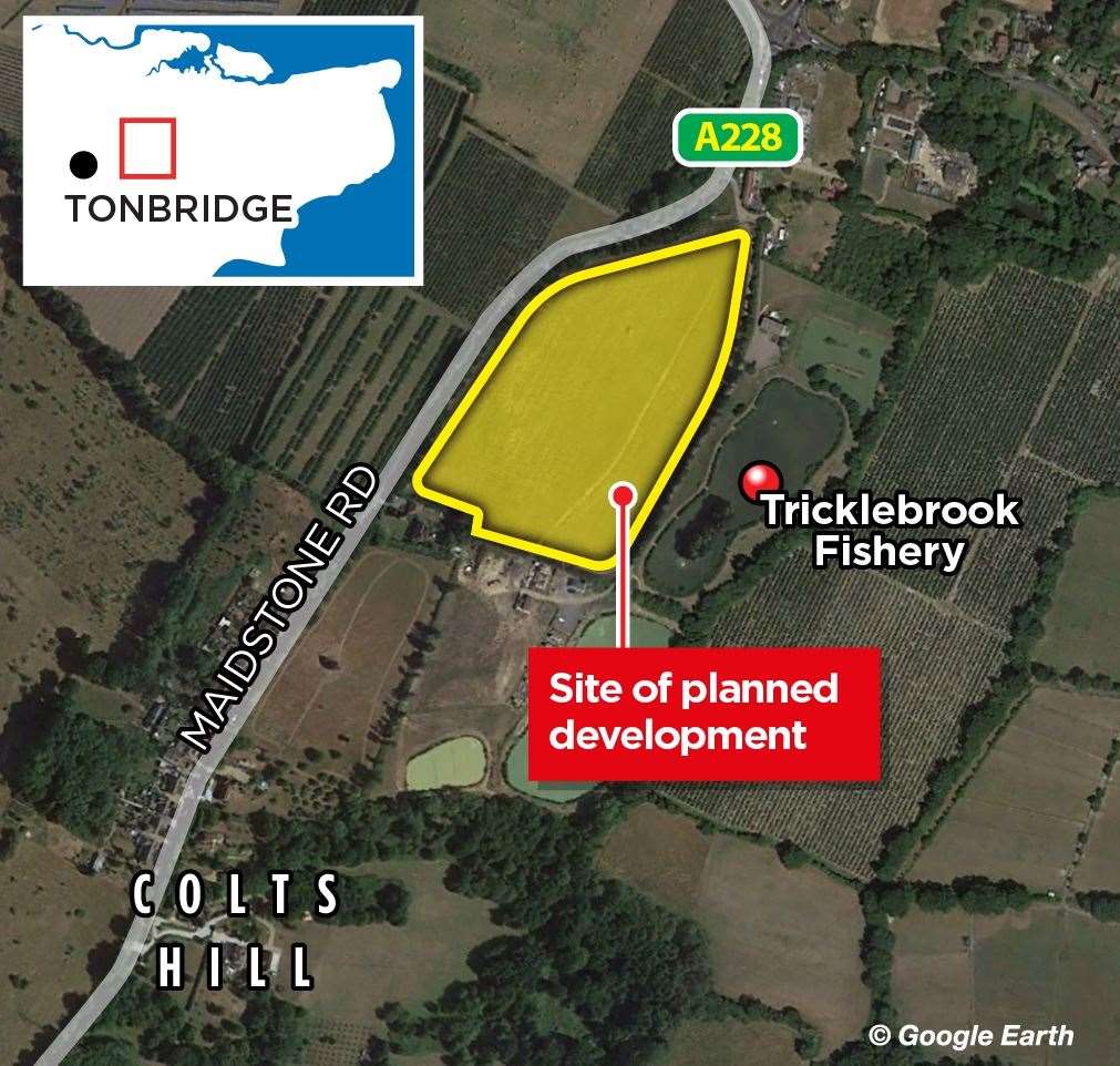 The highlighted land is set to become a lake with lodges