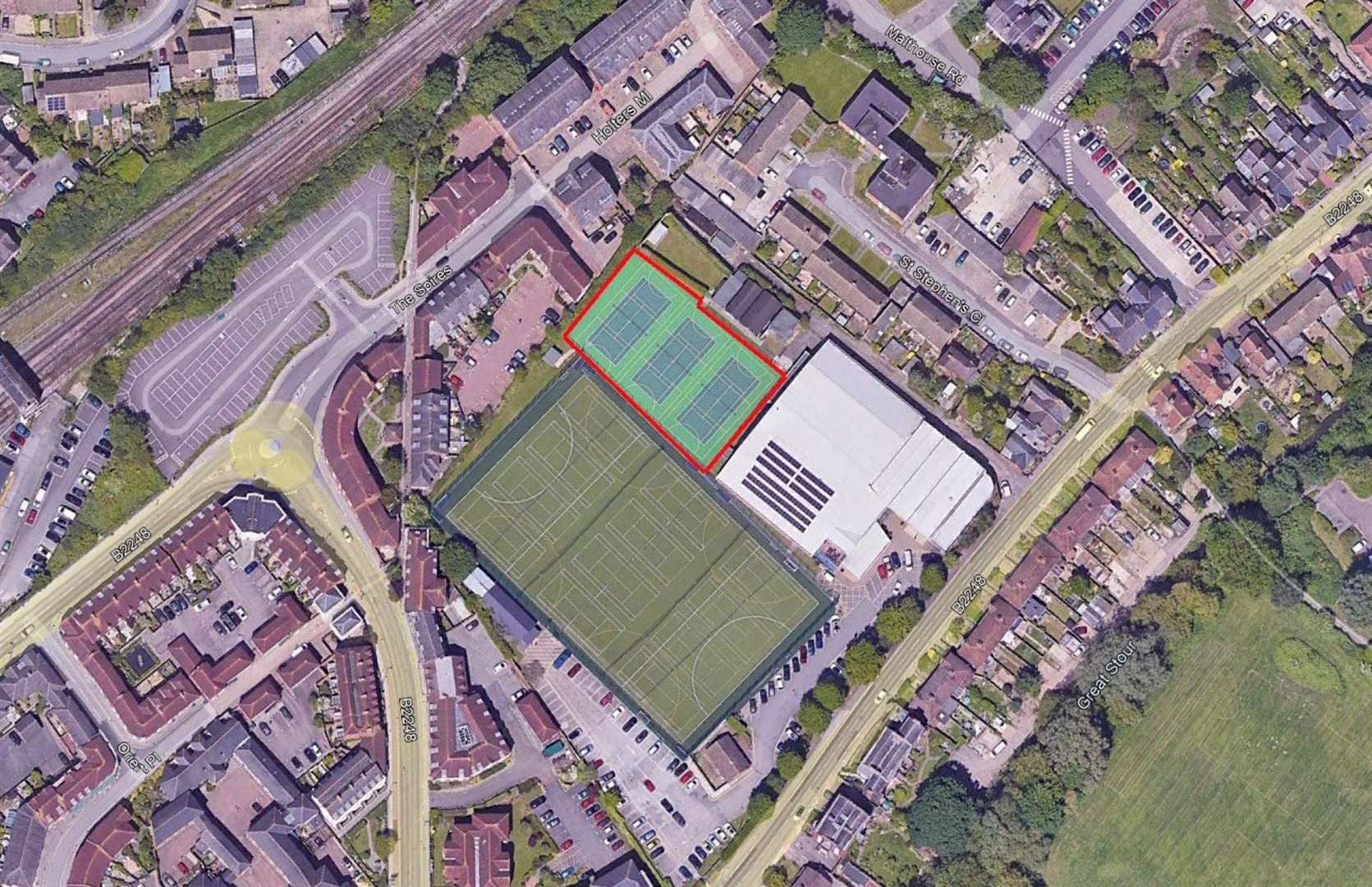 Padel courts are planned for The King’s School Recreation Centre on St Stephen’s Road, Canterbury. Picture: Google