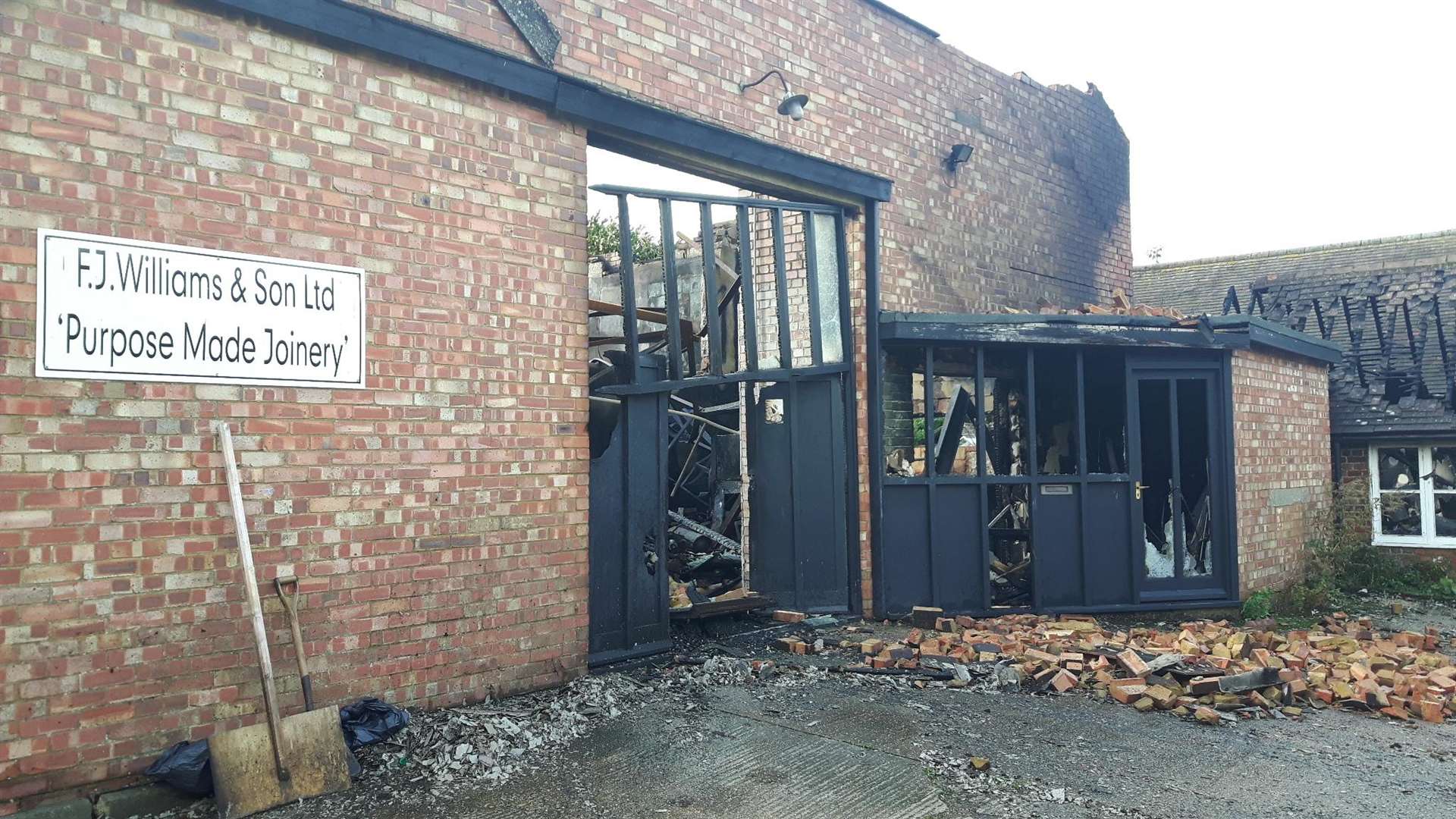 Gutted: the remains of the FJ Williams joinery workshop in London Road, Teynham, after the fire