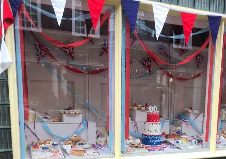 Shops in Rochester High Street were decked out for the "wedding" of Charles and Camilla