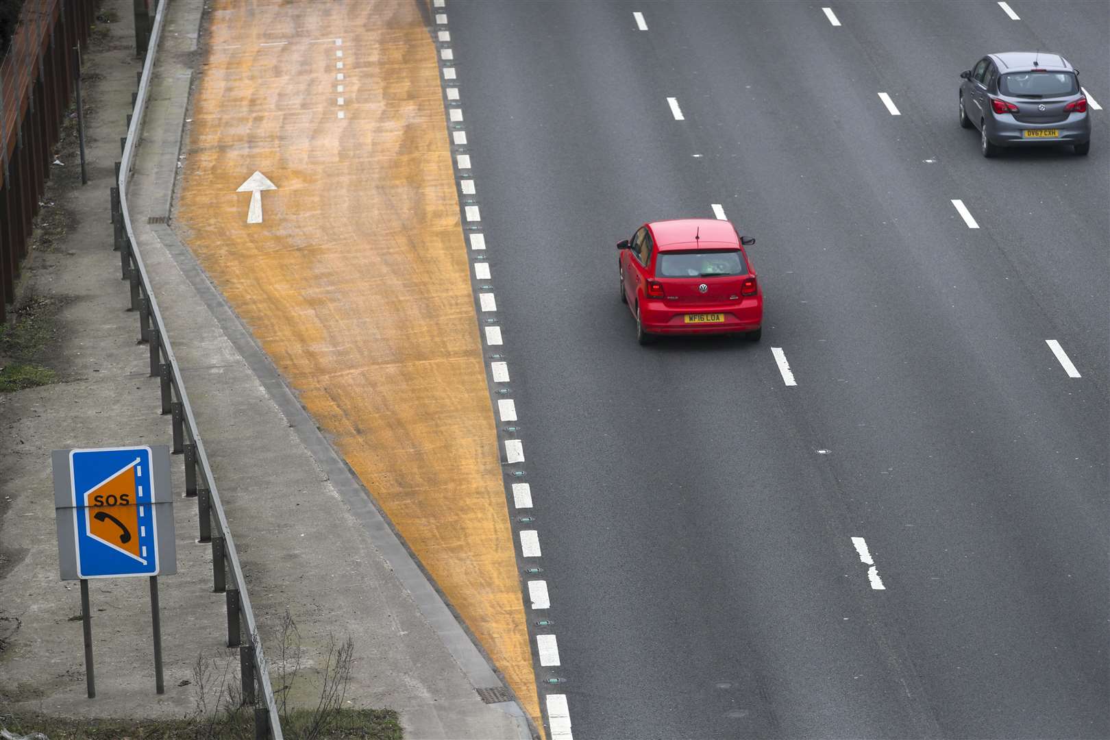 An emergency refuge area on the M3 smart motorway near Camberley in Surrey (PA)