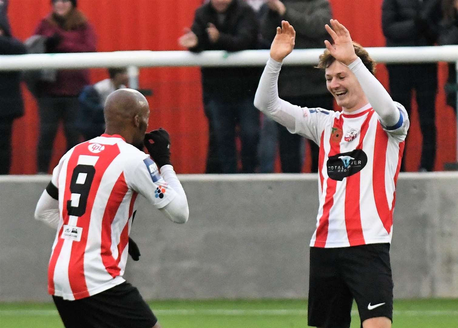 Ites' Malachi Hudson celebrates Billy Bennett's goal after he provided an assist. Picture: Marc Richards